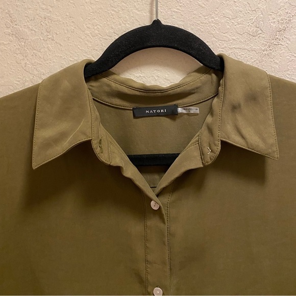 Natori Green Sanded Twill Long Sleeve Button Front Tunic Size S - Picture 3 of 8
